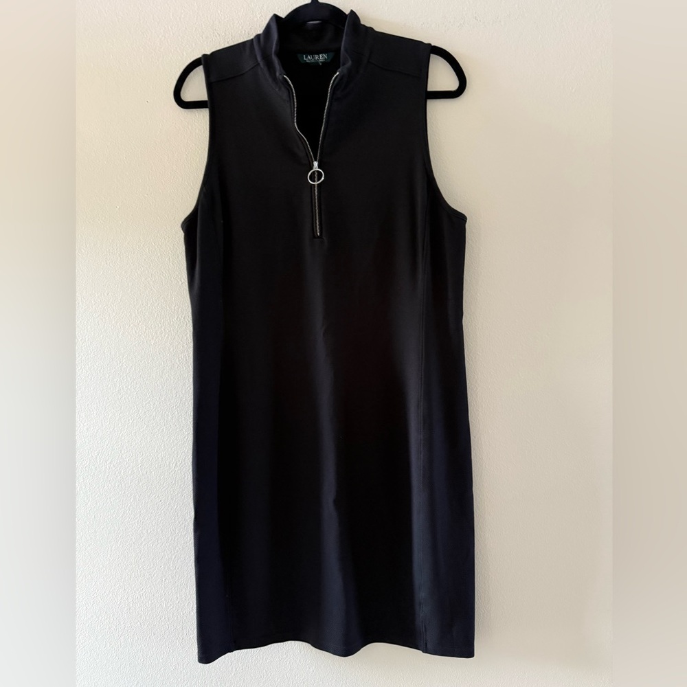 Ralph Lauren Black Sleeveless Midi Dress with Zip Neck